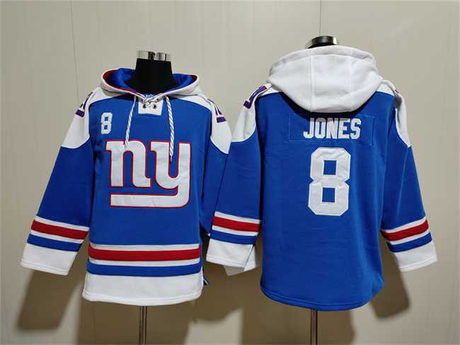 Men's New York Giants #8 Daniel Jones Blue Ageless Must-Have Lace-Up Pullover Hoodie,We sell and wholesale Men's New York Giants #8 Daniel Jones Blue Ageless Must-Have Lace-Up Pullover Hoodie on line form chian!
